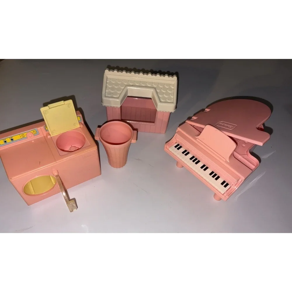 Misc Lot Vtg Playskool Dollhouse Furniture Victorian 90s Washer Piano Dog House